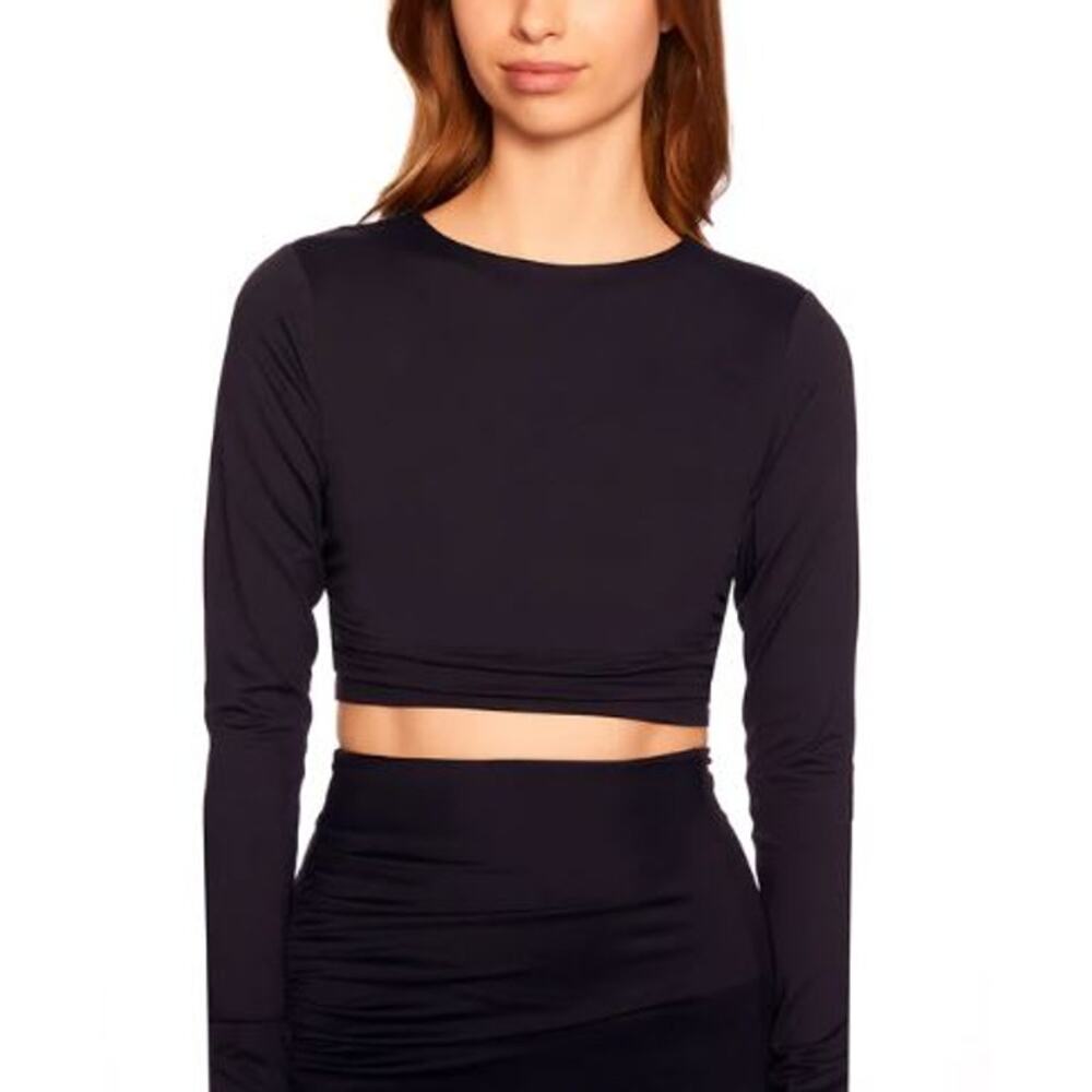 Susana Monaco Crew Cropped Long Sleeves Top - Black NWT Size Small
